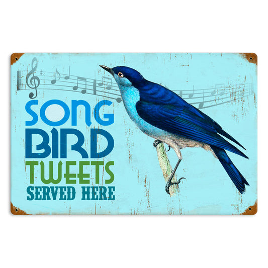 Bird Tweets, Home and Garden, Vintage Metal Sign, 18 X 12 Inches