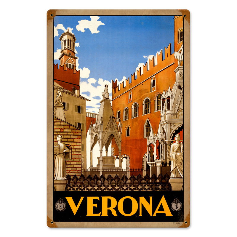 Verona Travel, Home and Garden, Vintage Metal Sign, 12 X 18 Inches