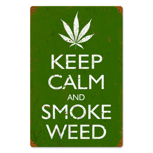 Keep Calm and Smoke, Humor, Vintage Metal Sign, 12 X 18 Inches
