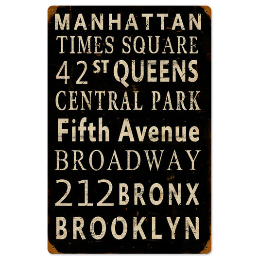 New York Streets, Street Signs, Vintage Metal Sign, 12 X 18 Inches