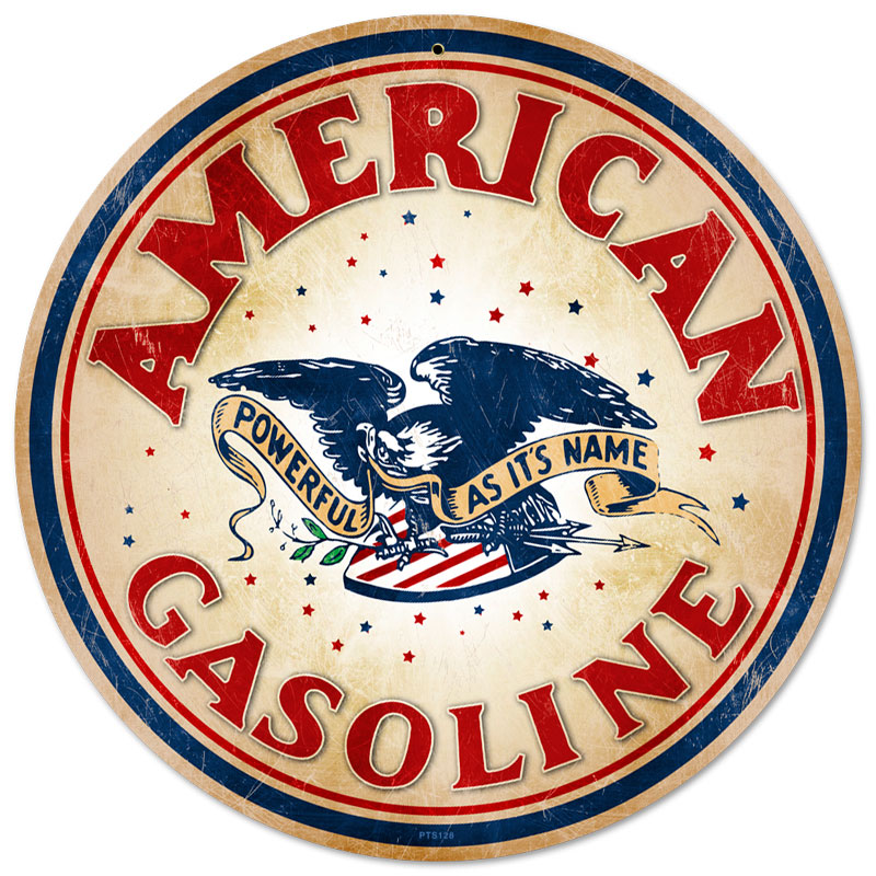 American Gasoline, Automotive, Round Metal Sign, 14 X 14 Inches