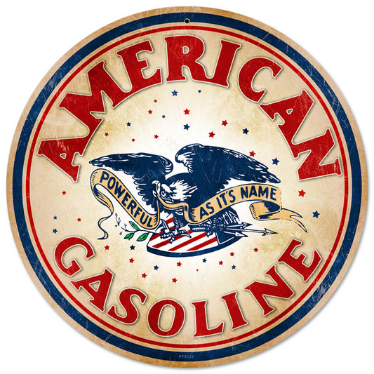 American Gasoline, Automotive, Round Metal Sign, 14 X 14 Inches