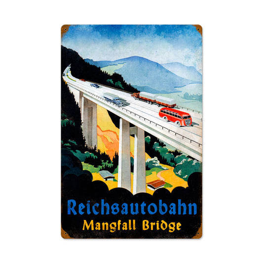 Mangfall Bridge, Automotive, Vintage Metal Sign, 16 X 24 Inches