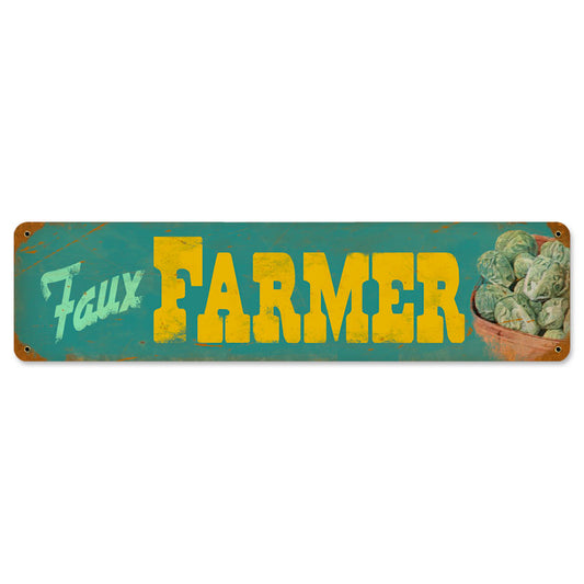 Faux Farmers, Home and Garden, Vintage Metal Sign, 20 X 5 Inches