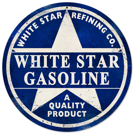 White Star Gasoline, Automotive, Round Metal Sign, 14 X 14 Inches