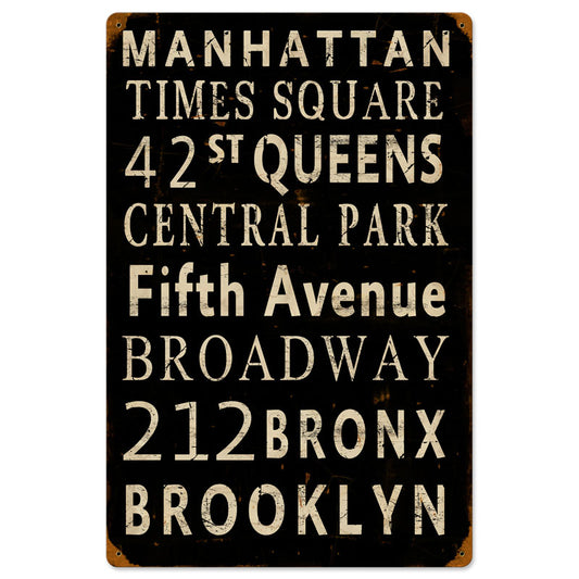 New York Streets, Street Signs, Vintage Metal Sign, 16 X 24 Inches