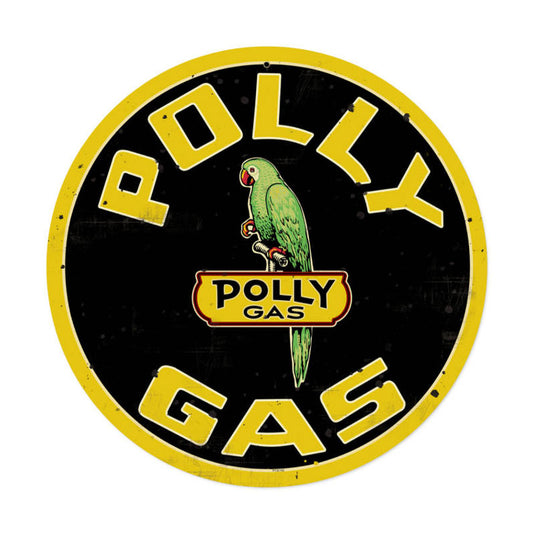 Polly Gas, Automotive, Round Metal Sign, 14 X 14 Inches