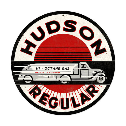 Hudson Gasoline, Automotive, Round Metal Sign, 14 X 14 Inches