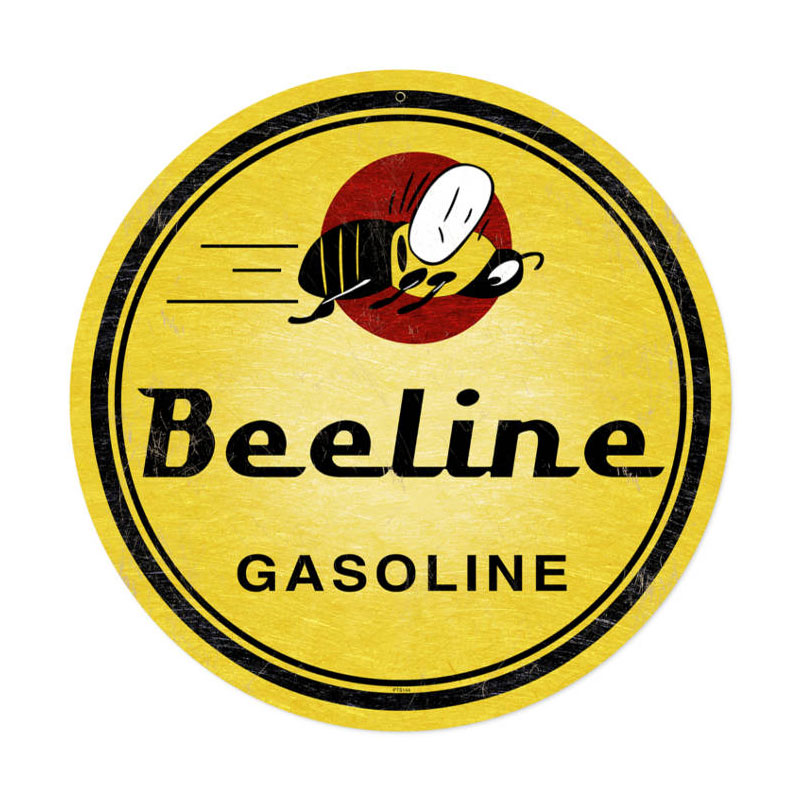Bee Line Gasoline, Automotive, Round Metal Sign, 14 X 14 Inches