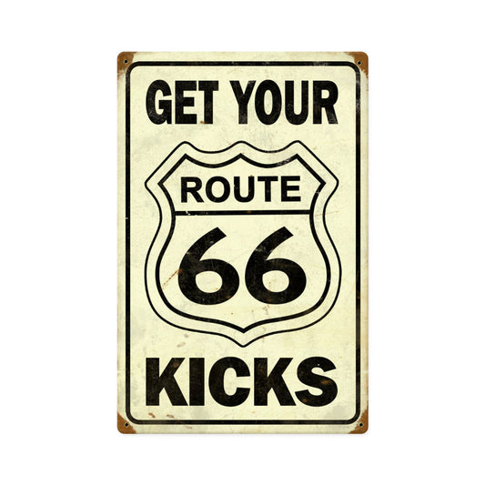 Route 66 Get Your Kicks, Automotive, Vintage Metal Sign, 12 X 18 Inches