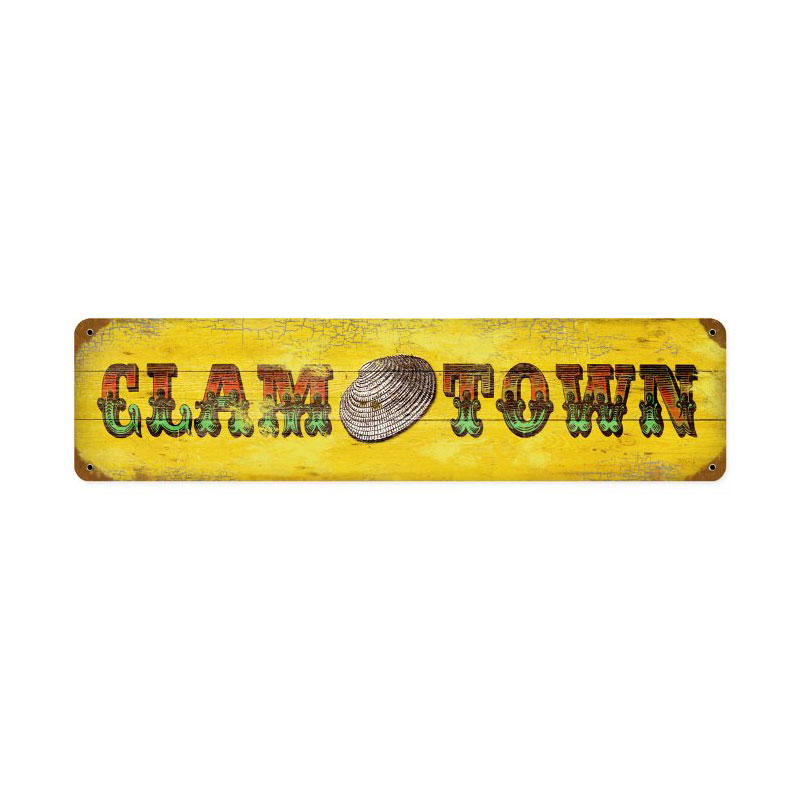 Clam Town, Humor, Vintage Metal Sign, 20 X 5 Inches