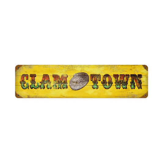 Clam Town, Humor, Vintage Metal Sign, 20 X 5 Inches