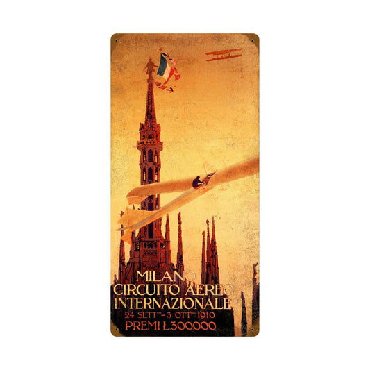 Milan Air Show, Aviation, Vintage Metal Sign, 12 X 24 Inches