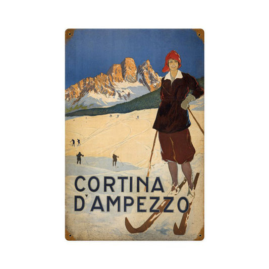 Cortina Ski, Sports and Recreation, Vintage Metal Sign, 18 X 12 Inches