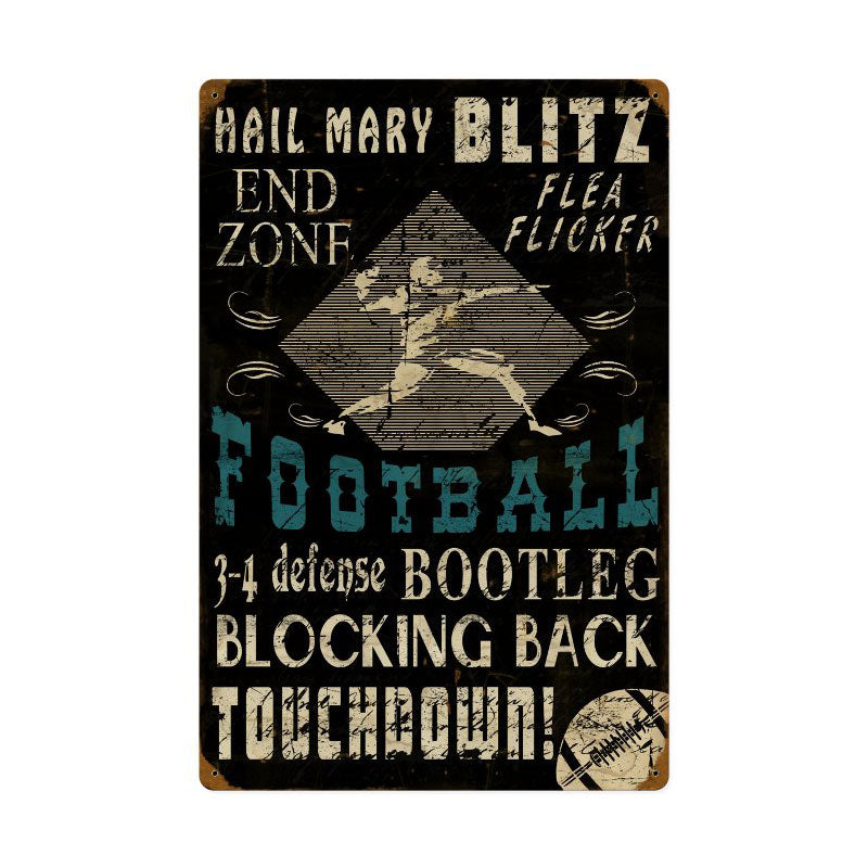 Football, Sports and Recreation, Vintage Metal Sign, 16 X 24 Inches