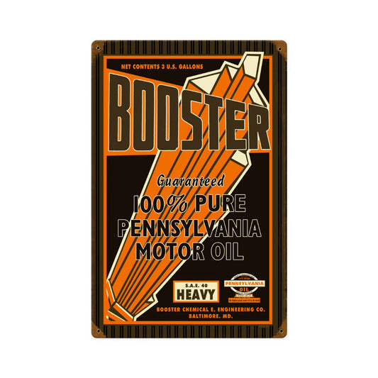 Booster Motor Oil, Automotive, Vintage Metal Sign, 12 X 18 Inches
