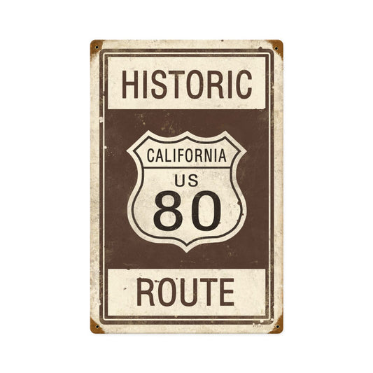 Historic Route 80, Street Signs, Vintage Metal Sign, 12 X 18 Inches