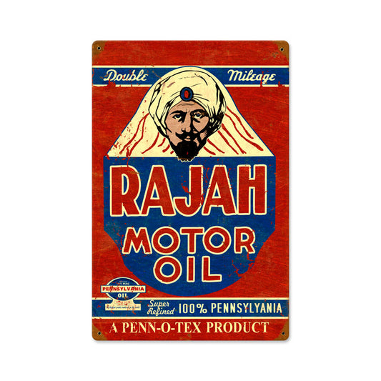 Rajah Motor Oil, Automotive, Vintage Metal Sign, 12 X 18 Inches