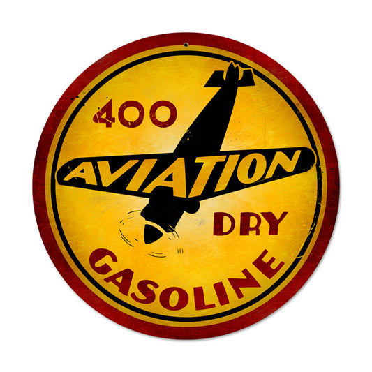 Aviation Gasoline, Aviation, Round Metal Sign, 14 X 14 Inches