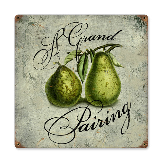 Pear Pairing, Home and Garden, Vintage Metal Sign, 12 X 12 Inches