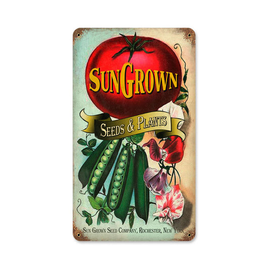 Sun Gown Seeds, Home and Garden, Vintage Metal Sign, 8 X 14 Inches