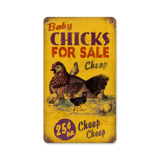 Chicks for Sale, Home and Garden, Vintage Metal Sign, 8 X 14 Inches