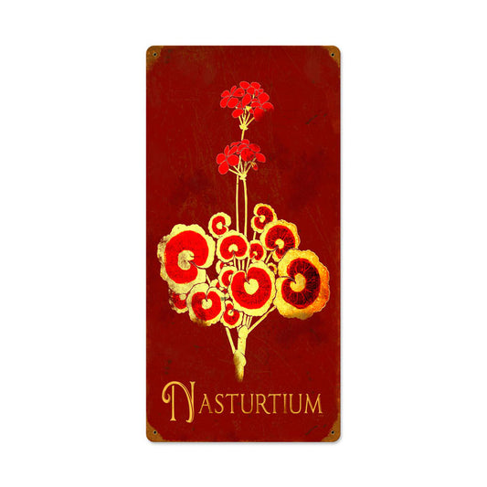 Nasturtium, Home and Garden, Vintage Metal Sign, 12 X 24 Inches