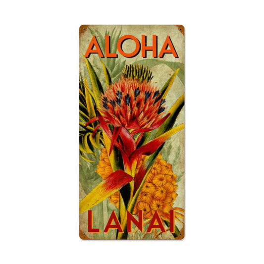Aloha Pineapple, Home and Garden, Vintage Metal Sign, 12 X 24 Inches