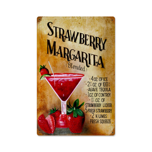 Strawberry Margaritia, Home and Garden, Vintage Metal Sign, 12 X 18 Inches