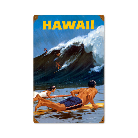 Hawaii Wave, Sports and Recreation, Vintage Metal Sign, 12 X 18 Inches