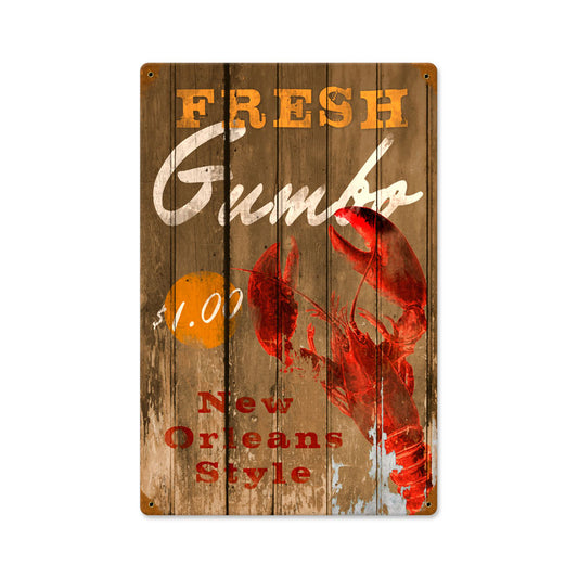 Fresh Gumbo, Food and Drink, Vintage Metal Sign, 12 X 18 Inches
