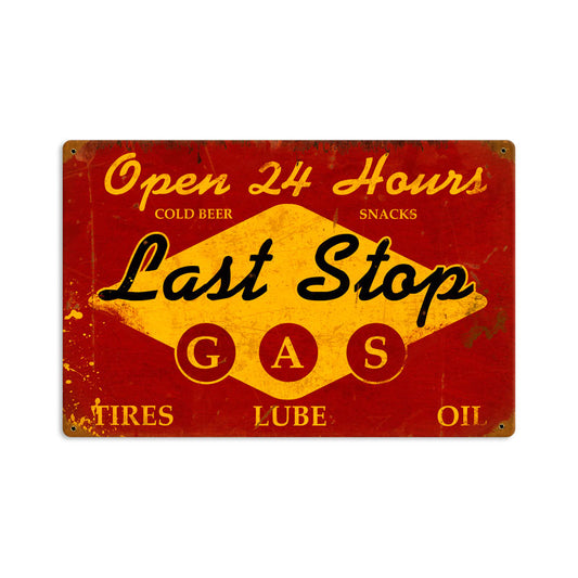 Last Stop Gas, Automotive, Vintage Metal Sign, 18 X 12 Inches