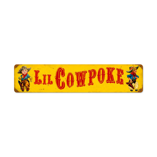 Lil Cow Poke, Humor, Vintage Metal Sign, 28 X 6 Inches