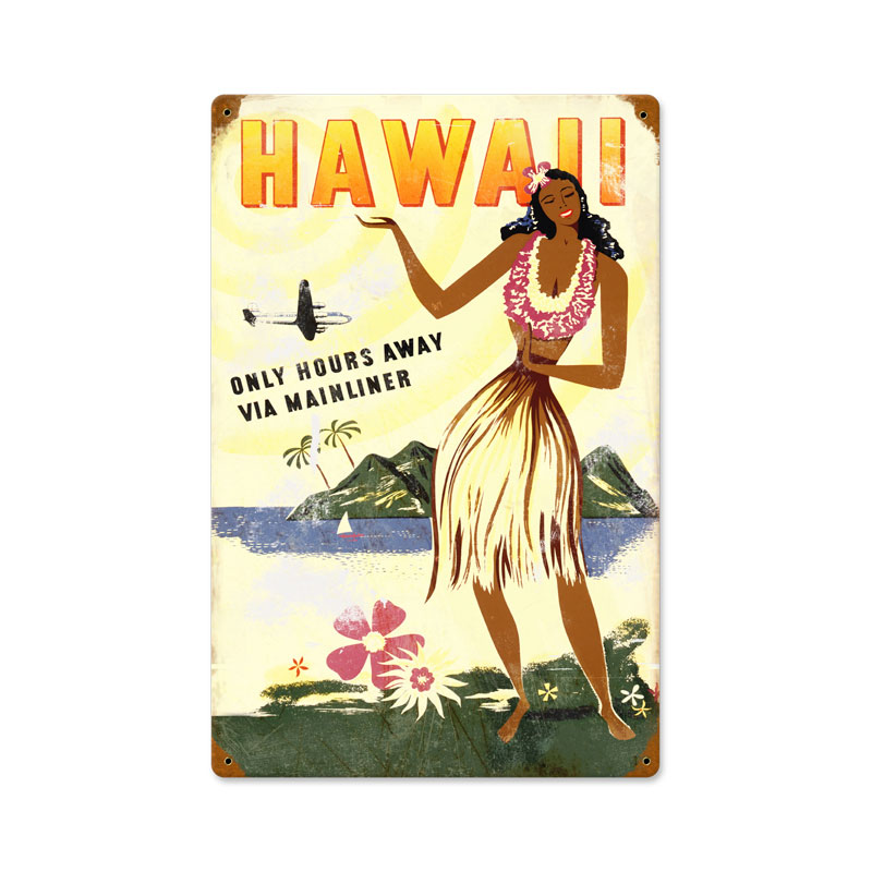 Hawaii Hours Away, Sports and Recreation, Vintage Metal Sign, 12 X 18 Inches