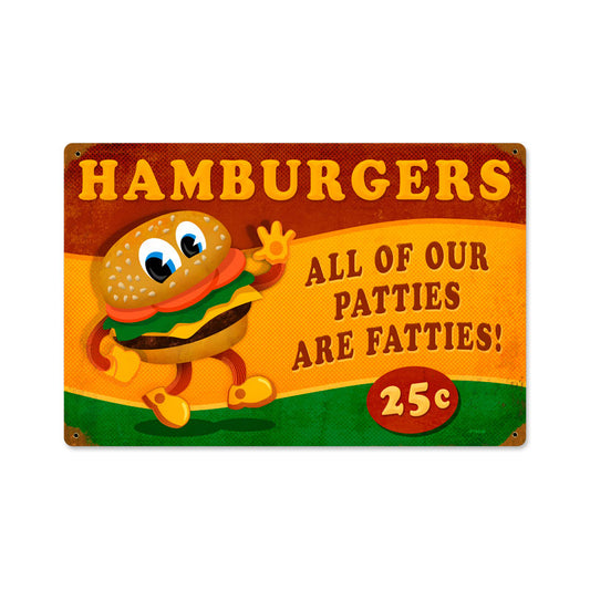 Hamburger Fatties, Food and Drink, Vintage Metal Sign, 18 X 12 Inches