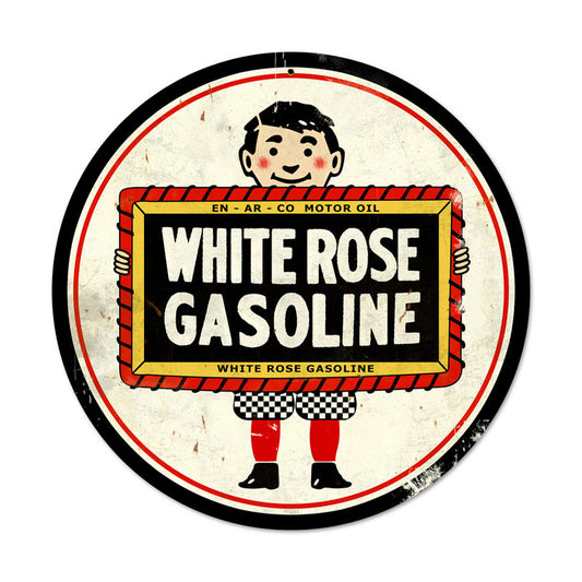 White Rose, Automotive, Round Metal Sign, 14 X 14 Inches