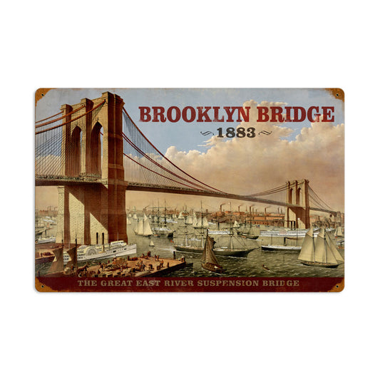 Brooklyn Bridge, Home and Garden, Vintage Metal Sign, 24 X 16 Inches