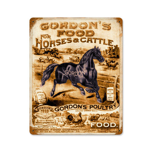 Gordons Feed, Home and Garden, Vintage Metal Sign, 12 X 15 Inches