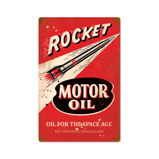 Rocket Motor Oil, Automotive, Vintage Metal Sign, 12 X 18 Inches