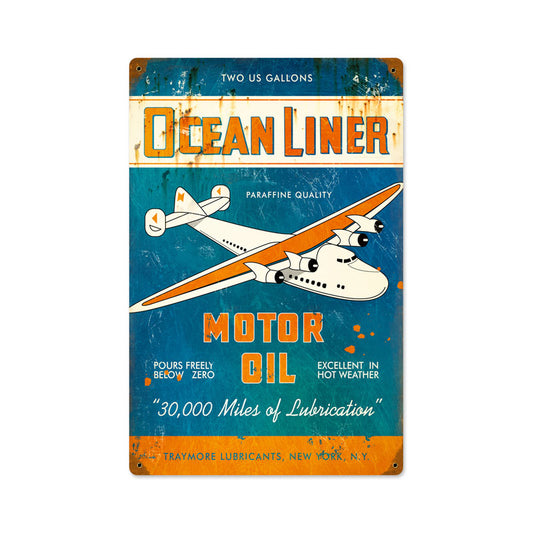 Ocean Liner Oil, Aviation, Vintage Metal Sign, 12 X 18 Inches