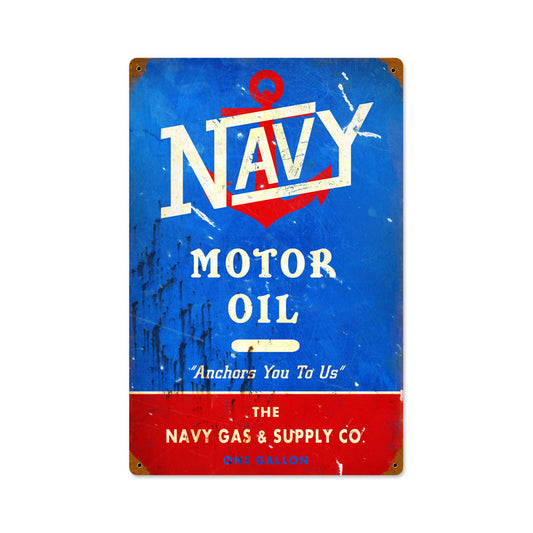 Navy Motor Oil, Automotive, Vintage Metal Sign, 12 X 18 Inches