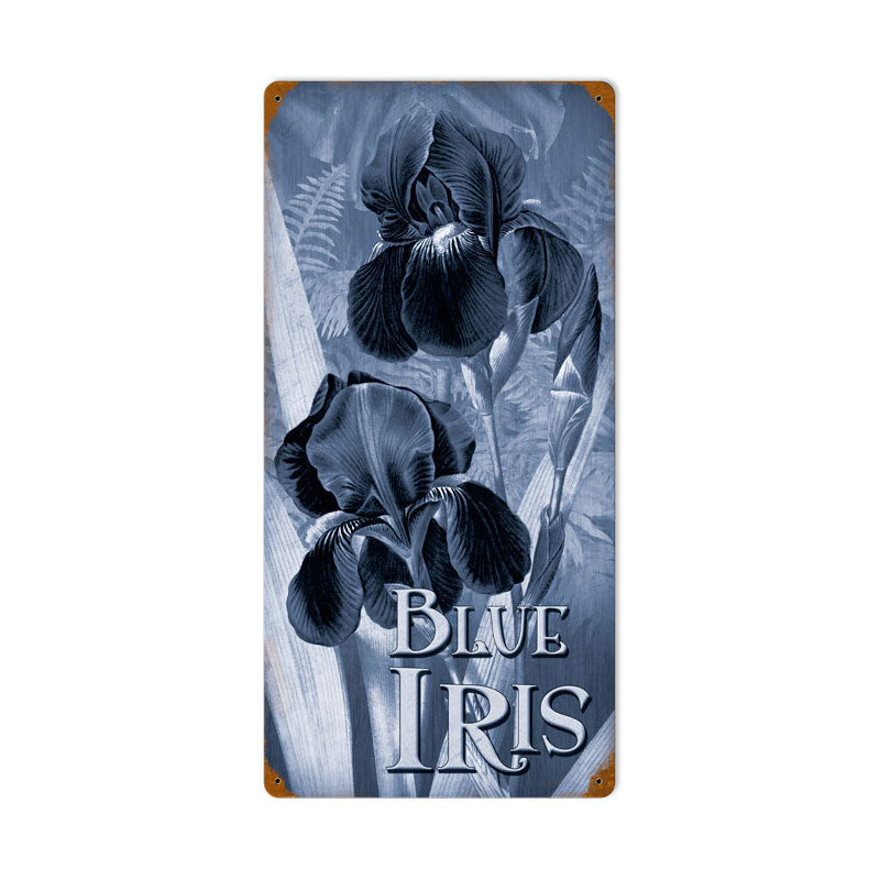 Blue Irises, Home and Garden, Vintage Metal Sign, 12 X 24 Inches