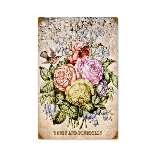 Tinted Flowers, Home and Garden, Vintage Metal Sign, 12 X 18 Inches