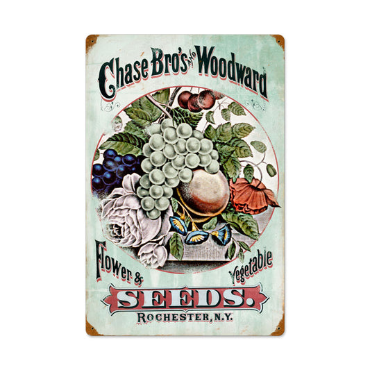 Chase Bros Seeds, Home and Garden, Vintage Metal Sign, 16 X 24 Inches