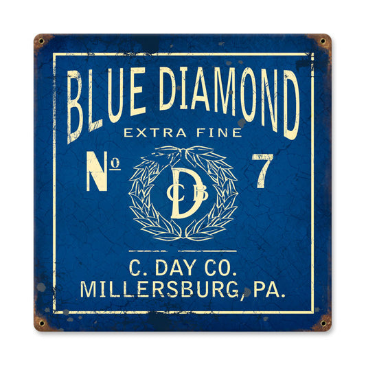 Blue Diamond, Home and Garden, Vintage Metal Sign, 12 X 12 Inches