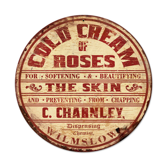 Cold Cream Roses, Home and Garden, Round Metal Sign, 14 X 14 Inches