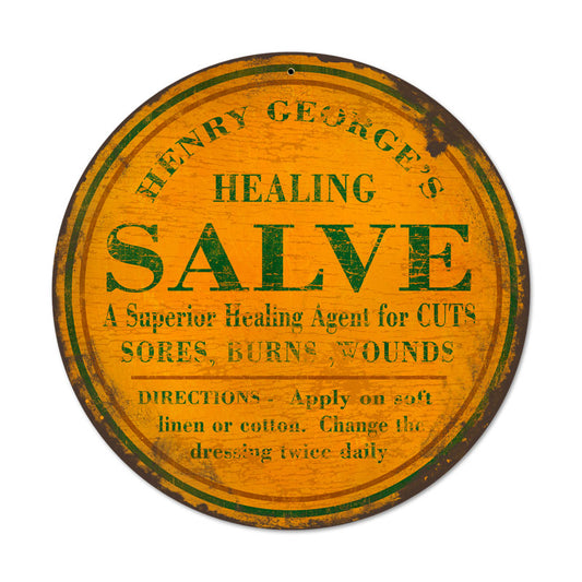 Healing Salve, Home and Garden, Round Metal Sign, 14 X 14 Inches
