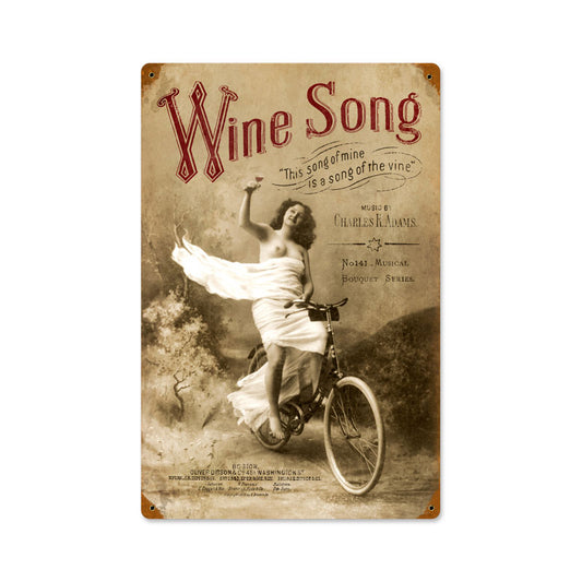 Wine Song, Home and Garden, Vintage Metal Sign, 12 X 18 Inches