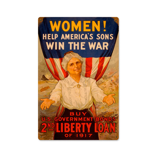 Women Win War, Allied Military, Vintage Metal Sign, 12 X 18 Inches