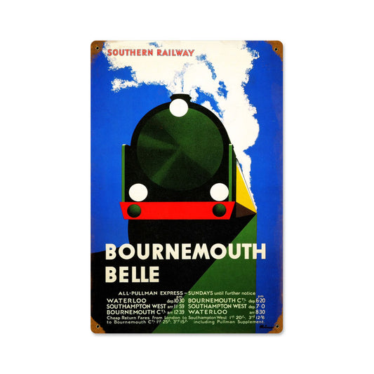 Bournemouth, Train and Rail, Vintage Metal Sign, 12 X 18 Inches